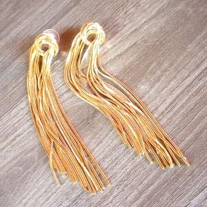 Gold Knot Tassel Chain Waterfall Drop Earrings